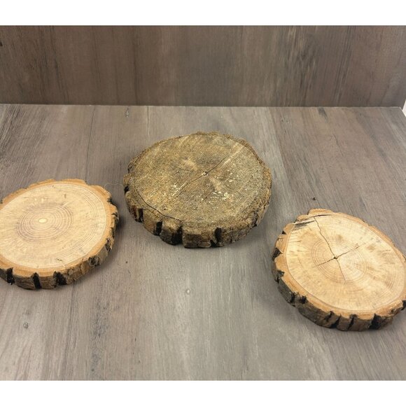Rustic Natural Wood Slices Set Of 3 Raw Unfinished Crafts Decor Coasters - Picture 3 of 5